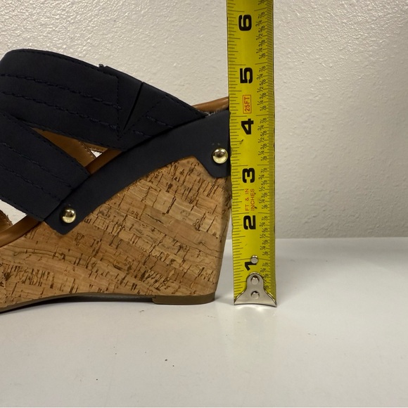 Tommy Hilfiger Mili 2 Wedge Sandal Blue Navy Strap Gold Heel Women 8.5 M - Picture 9 of 9